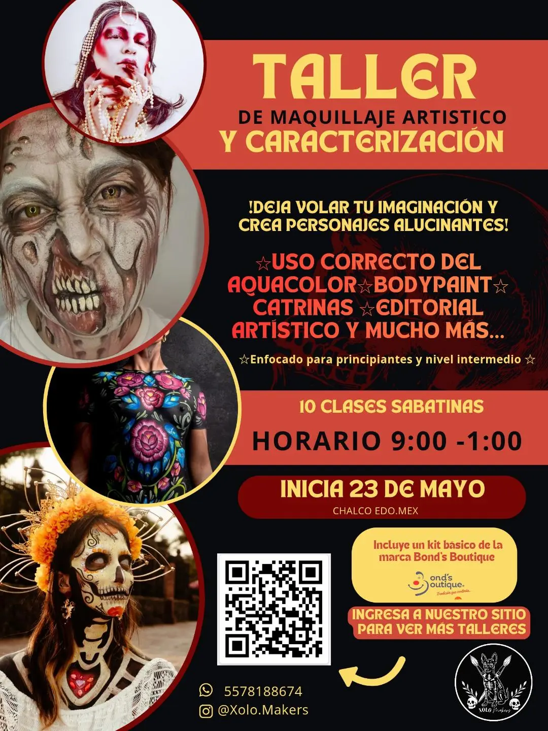 Flyer del curso Taller Sabatino de Maquillaje Artístico y Caracterización