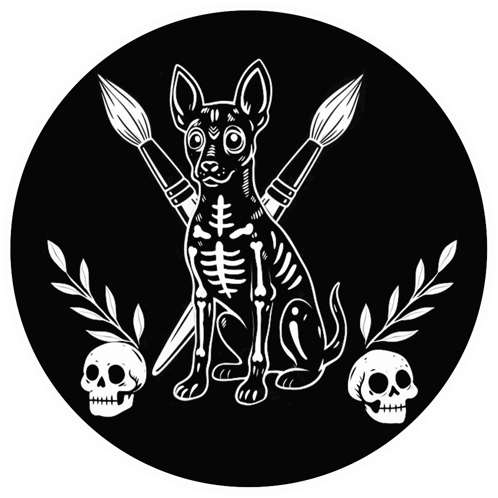 Logo Xolomakers — xoloitzcuintle con pinceles